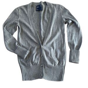 American Eagle Gray Cardigan Sweater Y2K Women Size Medium Long Sleeve Preppy